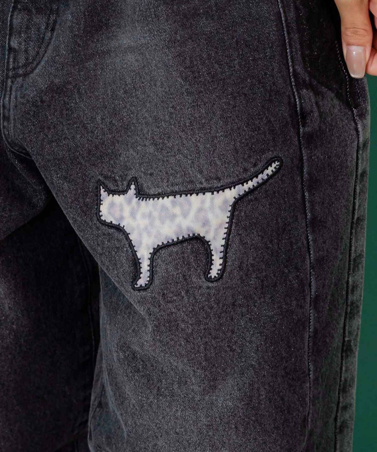 綿×レース異素材アップリケデニムパンツ-16