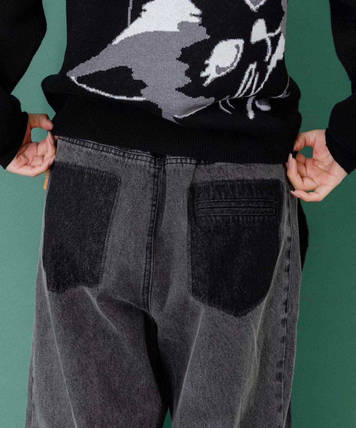 綿×レース異素材アップリケデニムパンツ-17