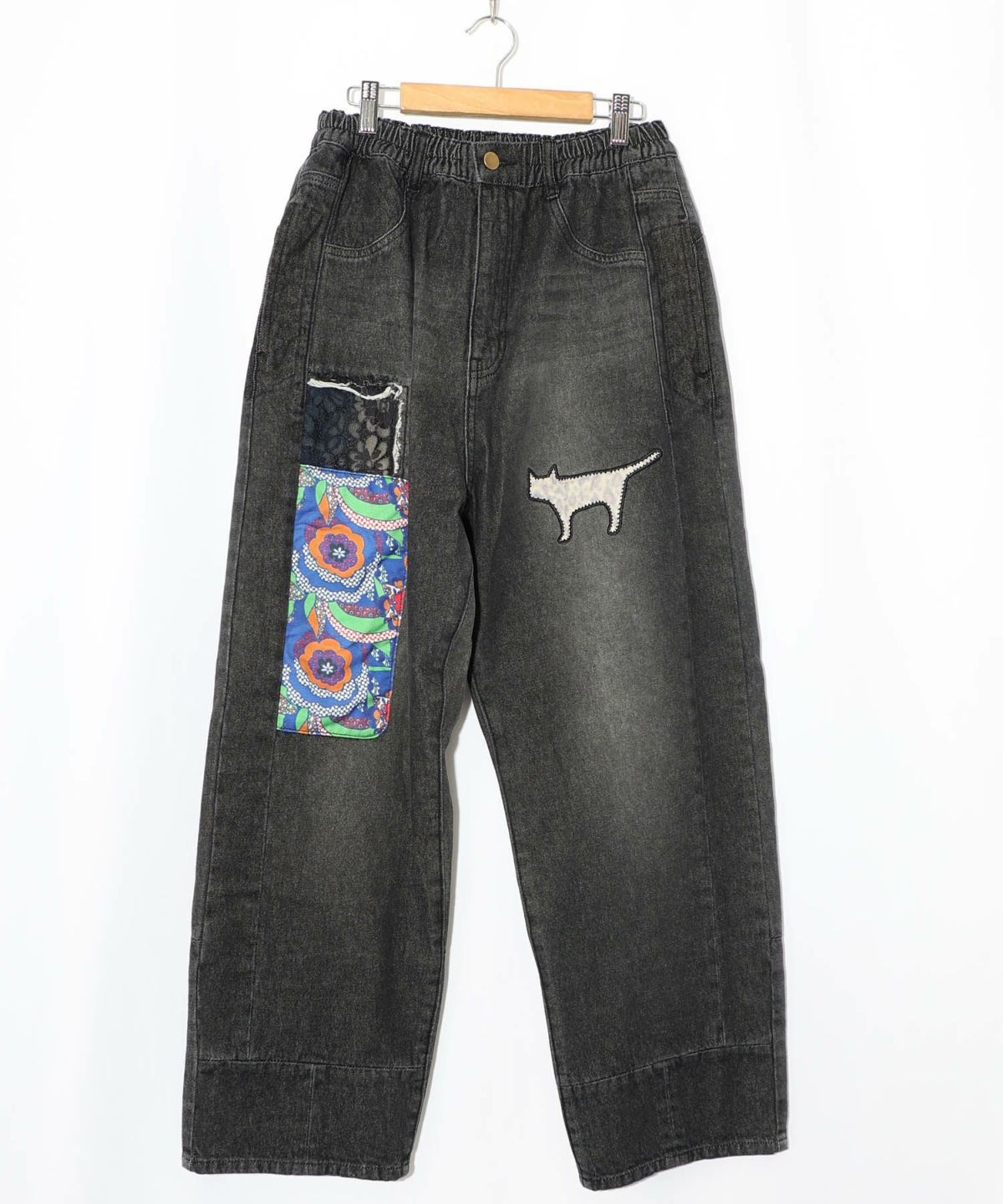 綿×レース異素材アップリケデニムパンツ-18