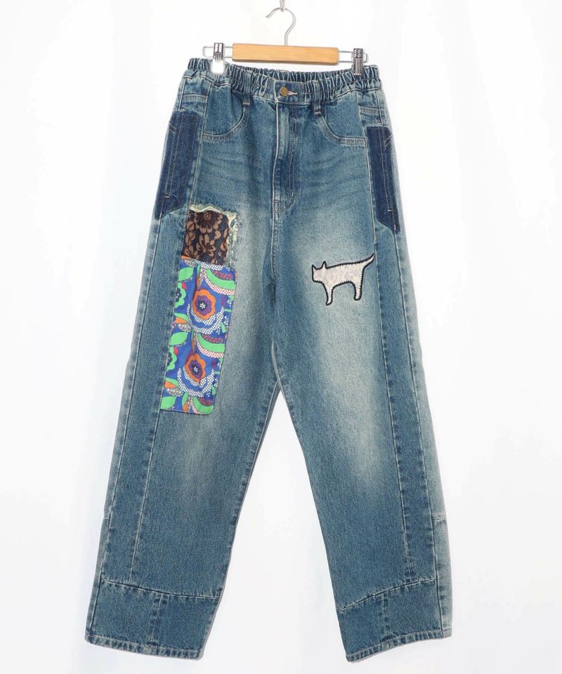 綿×レース異素材アップリケデニムパンツ-21