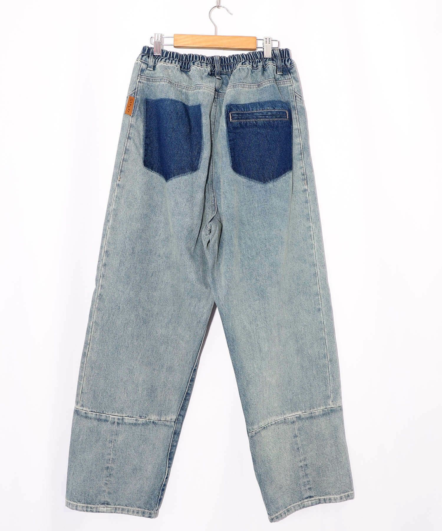 綿×レース異素材アップリケデニムパンツ-22