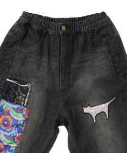 スカラー　scolar 153672：綿×レース異素材アップリケデニムパンツ セール】153672：綿×レース異素材アップリケデニムパンツ（デニム