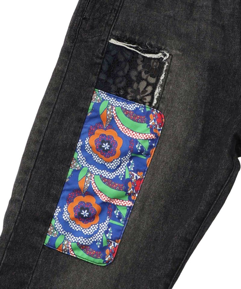 綿×レース異素材アップリケデニムパンツ-27