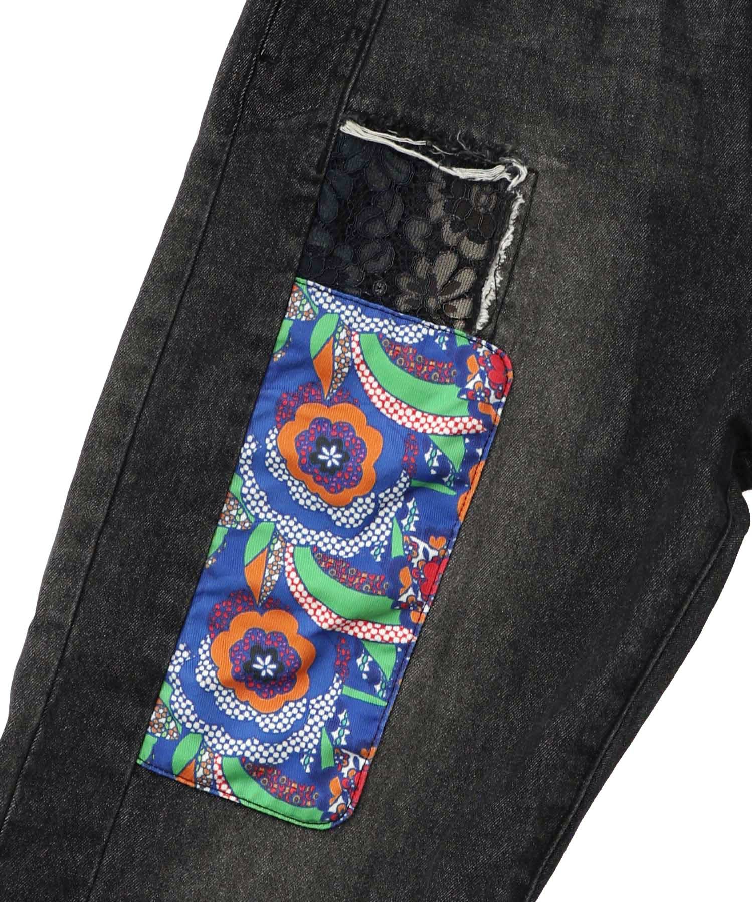 綿×レース異素材アップリケデニムパンツ-27