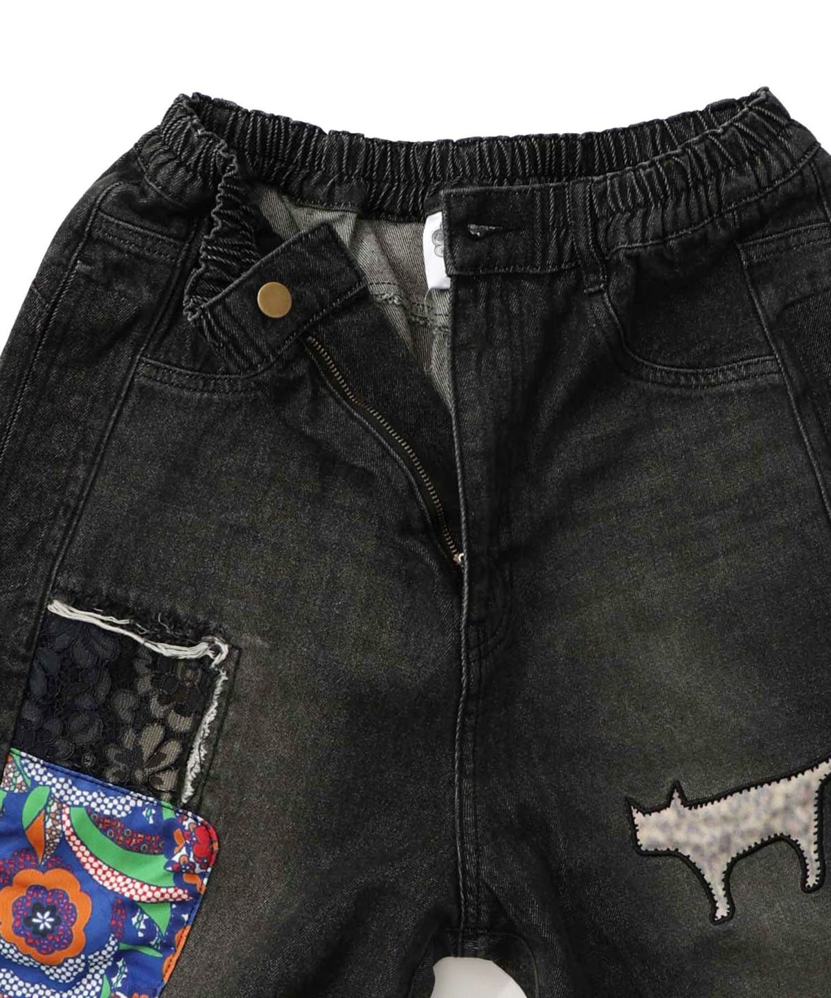 綿×レース異素材アップリケデニムパンツ-29