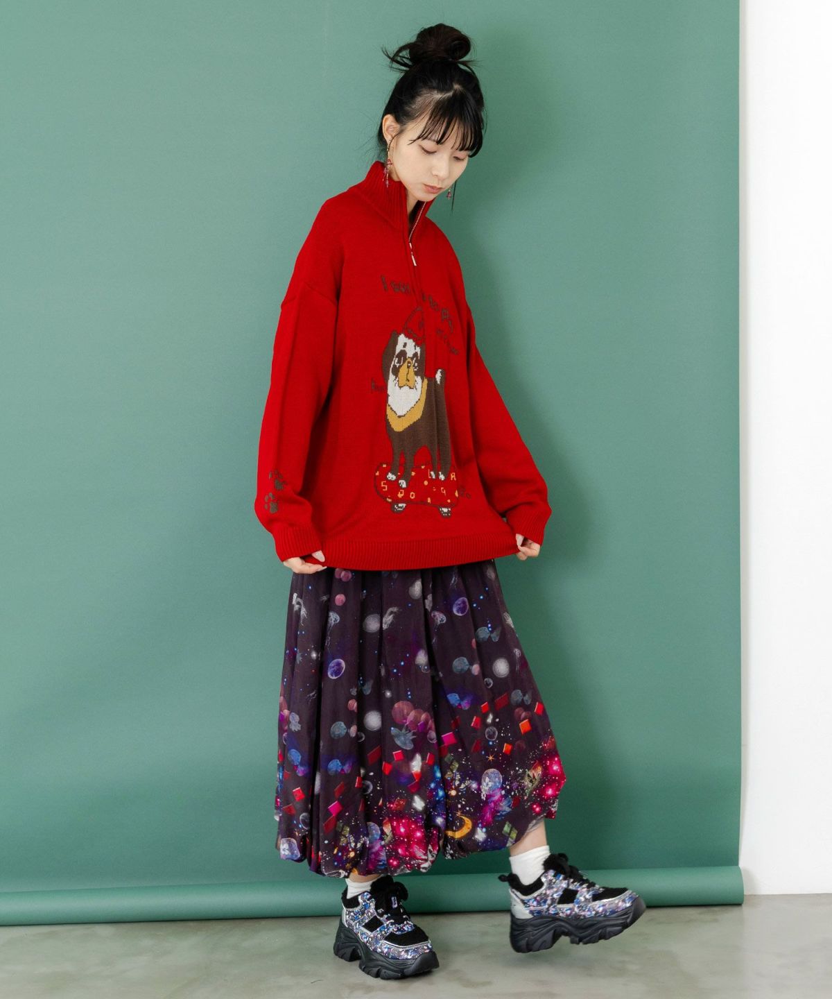 宇宙クラゲ柄もこもこ厚底スニーカー-2