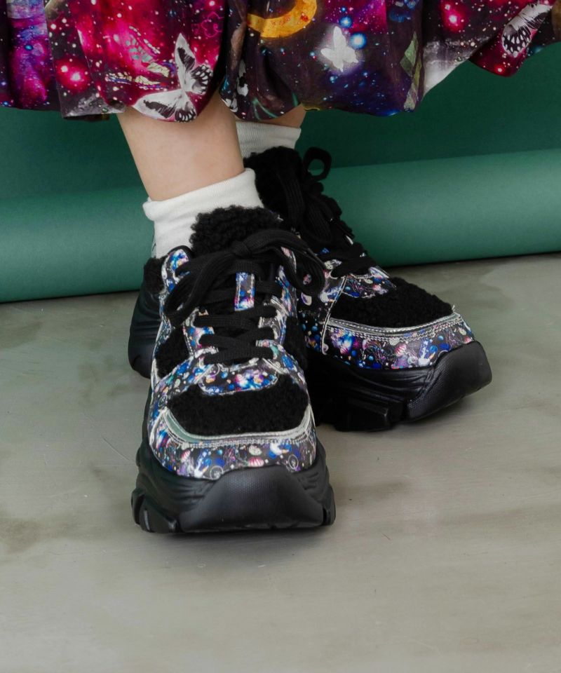 宇宙クラゲ柄もこもこ厚底スニーカー-3