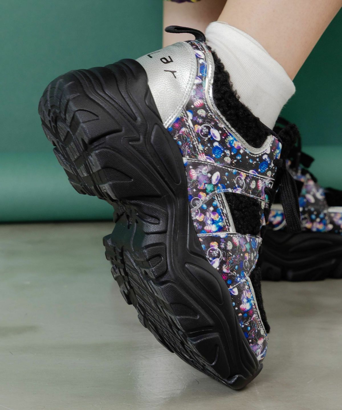 宇宙クラゲ柄もこもこ厚底スニーカー-5