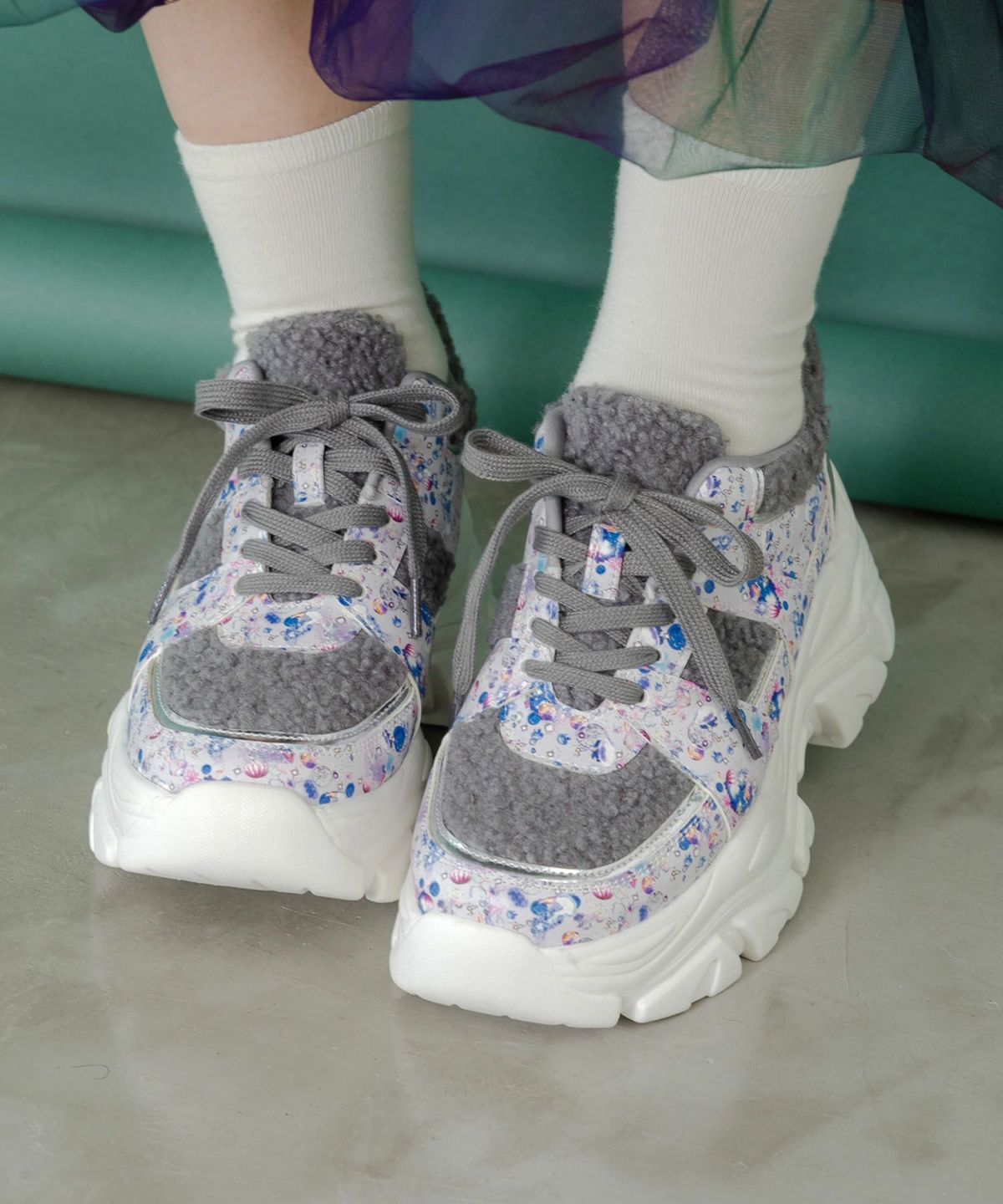 宇宙クラゲ柄もこもこ厚底スニーカー-6
