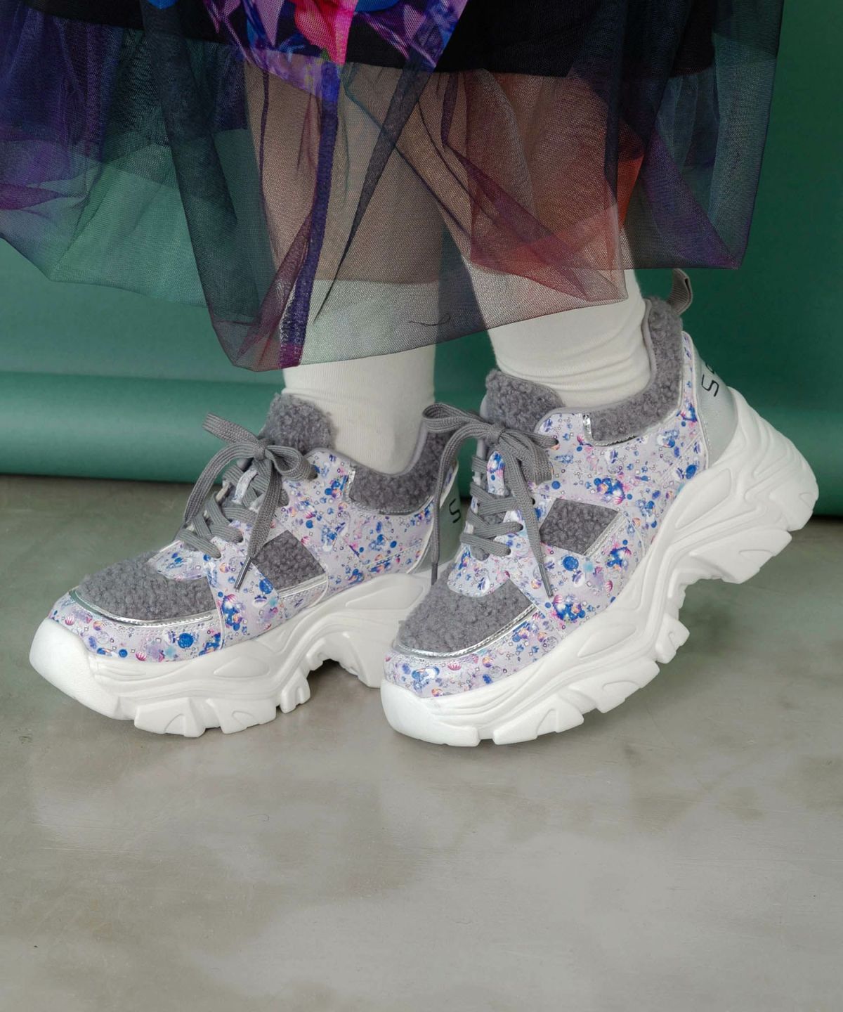 宇宙クラゲ柄もこもこ厚底スニーカー-7
