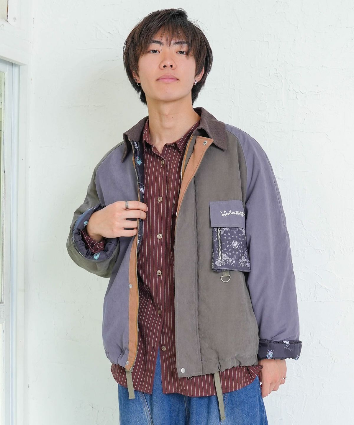 異素材使いの配色切替 中綿キルトジャケット-1