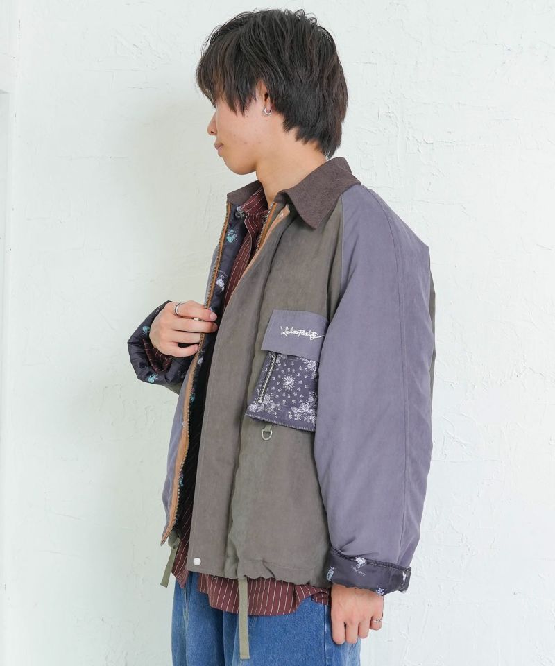異素材使いの配色切替 中綿キルトジャケット-4