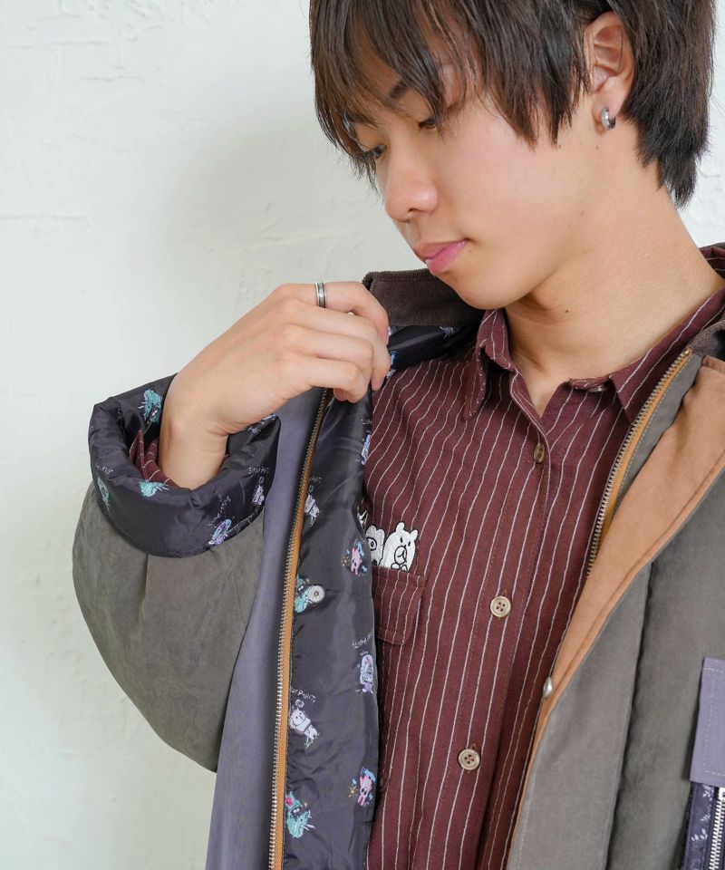 異素材使いの配色切替 中綿キルトジャケット-6