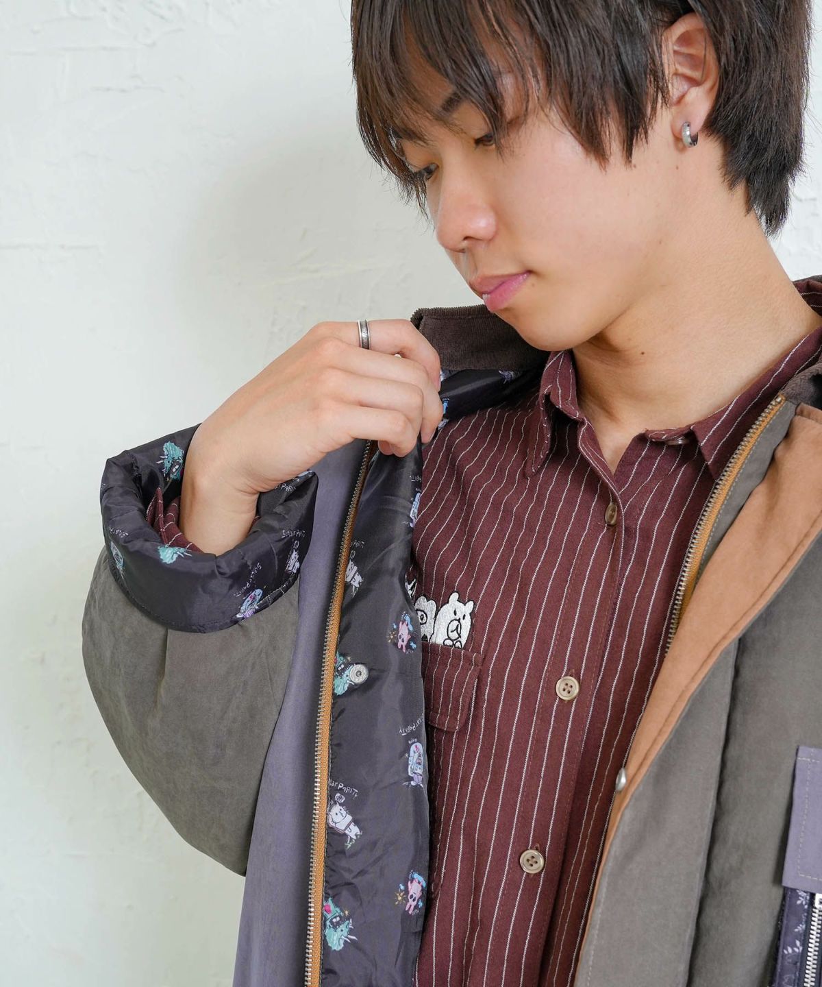 異素材使いの配色切替 中綿キルトジャケット-6