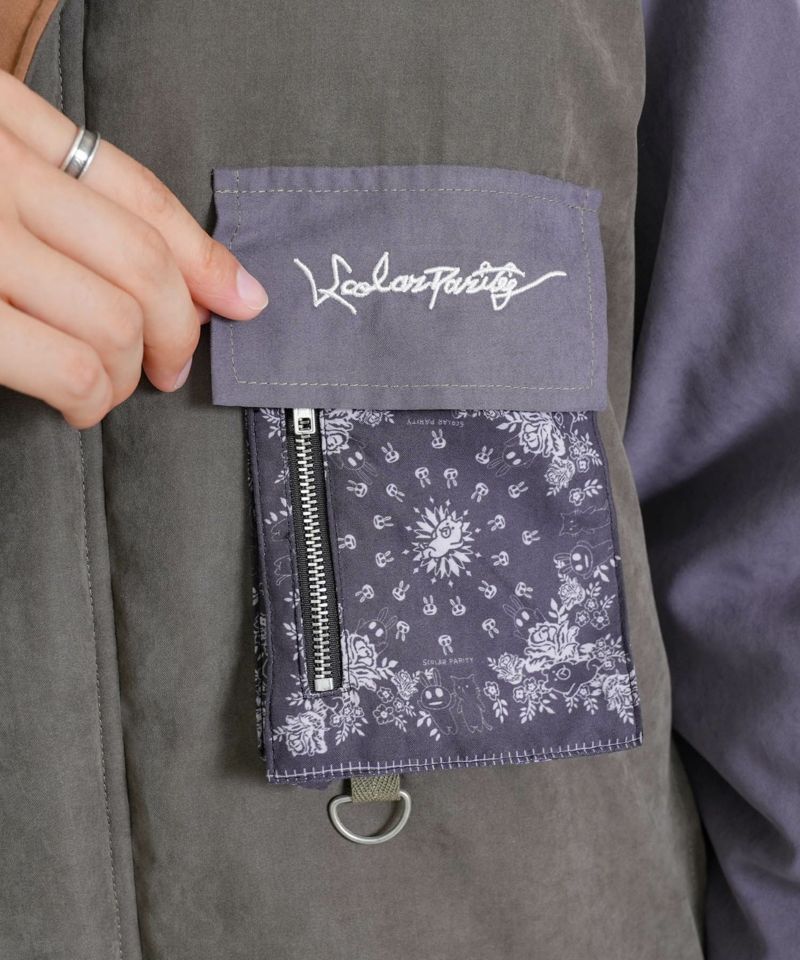 異素材使いの配色切替 中綿キルトジャケット-8