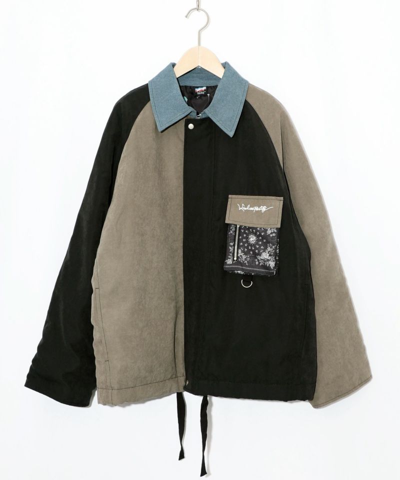 異素材使いの配色切替 中綿キルトジャケット-9