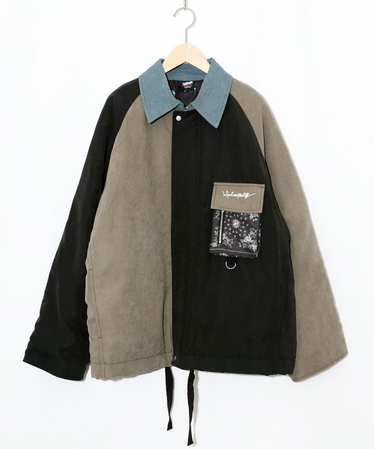 異素材使いの配色切替 中綿キルトジャケット-9