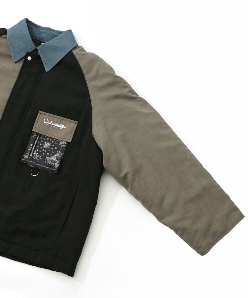 異素材使いの配色切替 中綿キルトジャケット-14