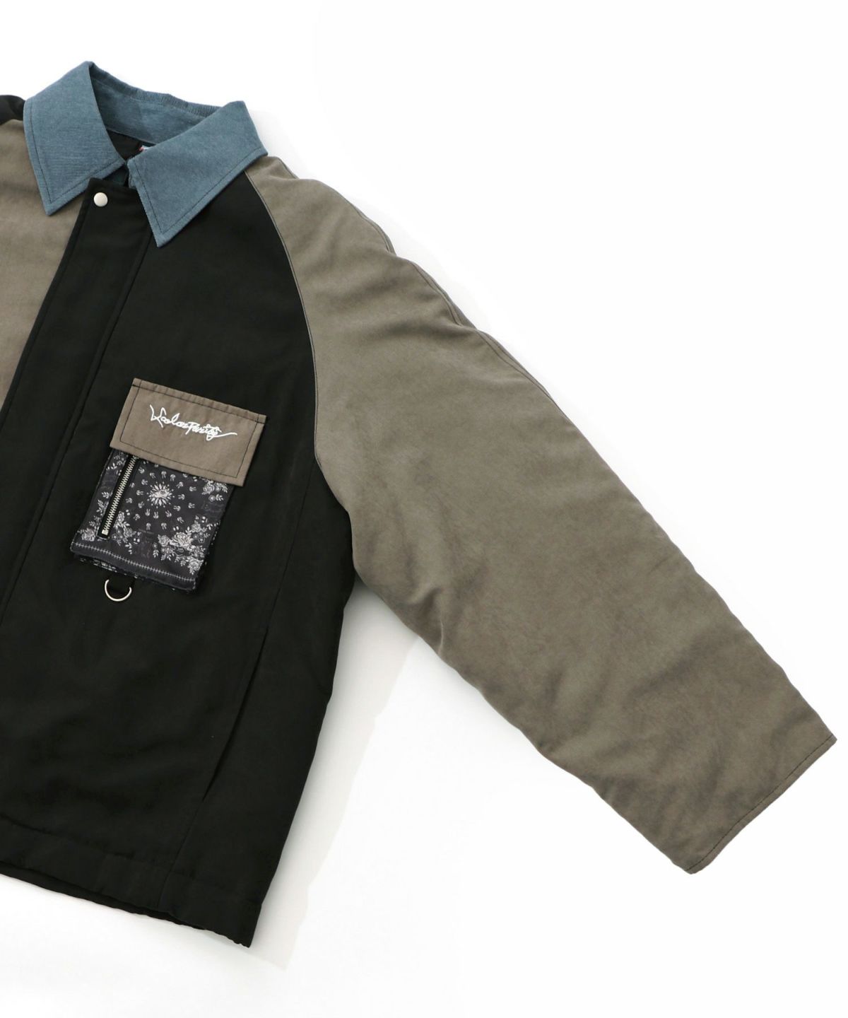 異素材使いの配色切替 中綿キルトジャケット-14