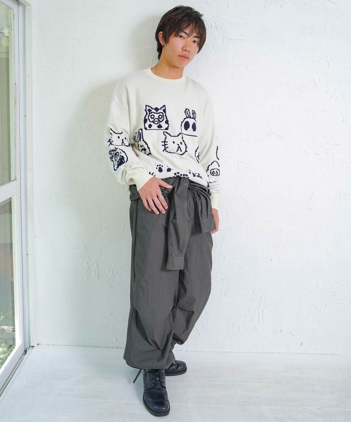 リバーシブルドット絵柄ニットプルオーバー-2