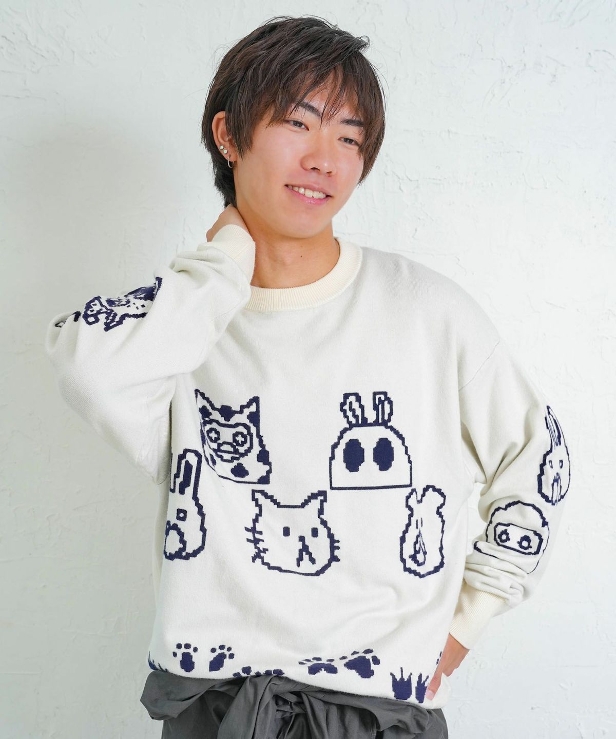 リバーシブルドット絵柄ニットプルオーバー-3