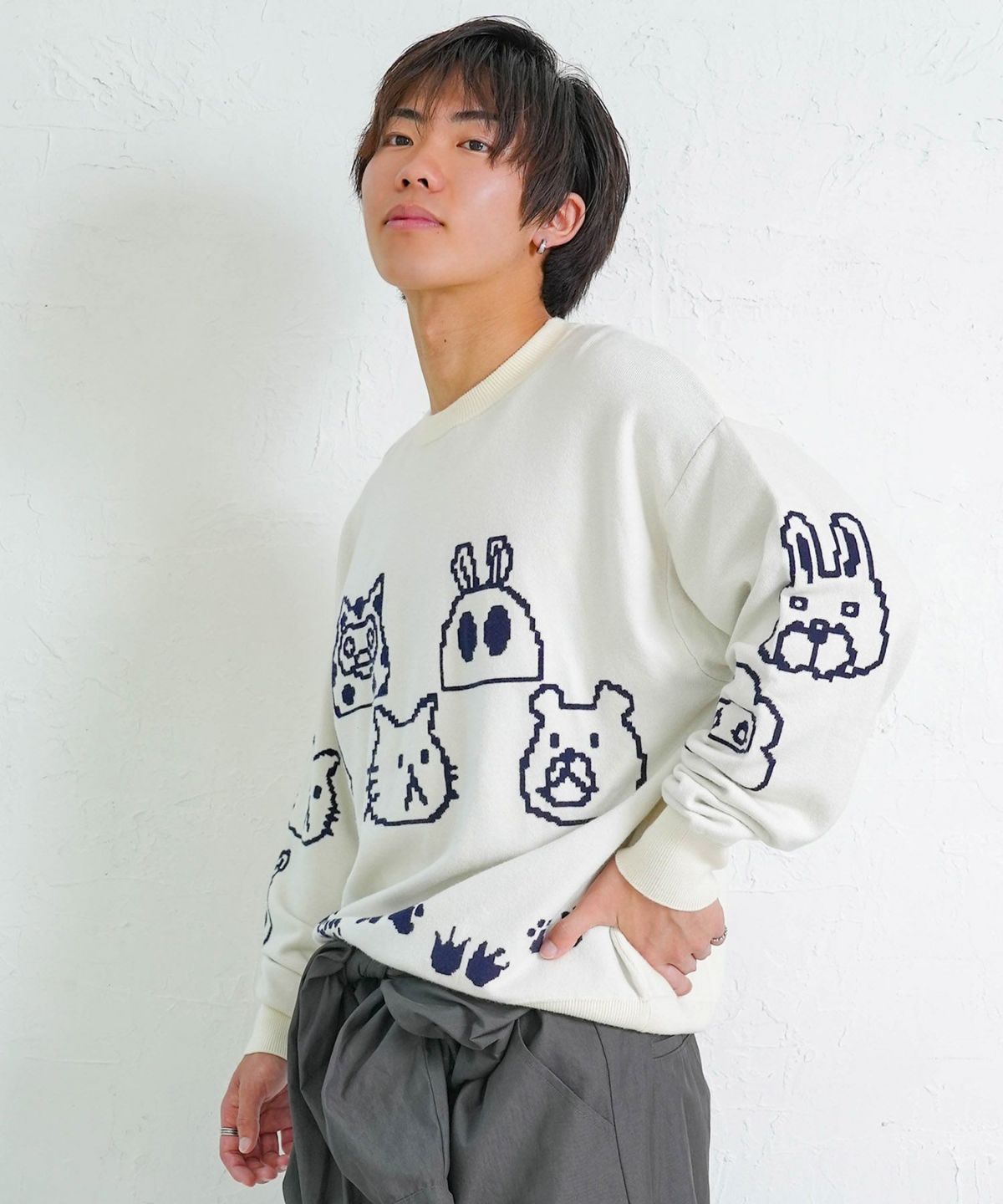 リバーシブルドット絵柄ニットプルオーバー-4