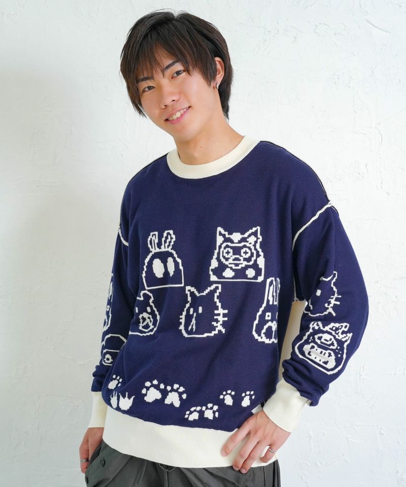 リバーシブルドット絵柄ニットプルオーバー-9