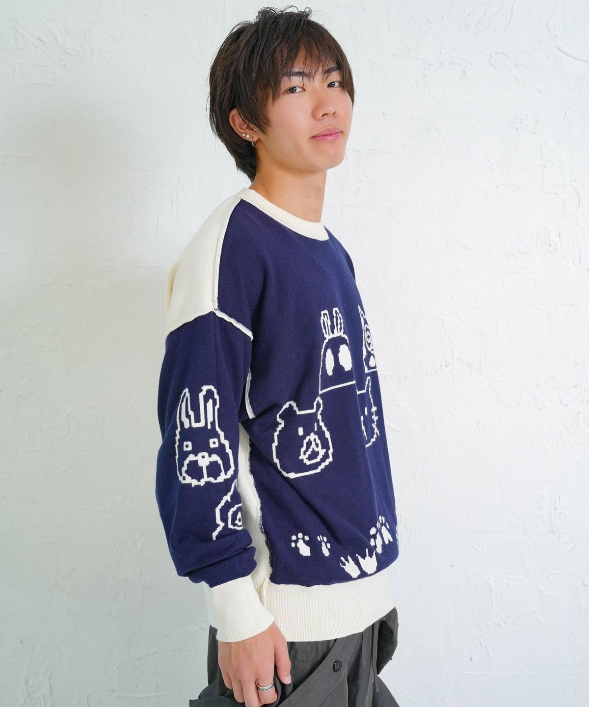 リバーシブルドット絵柄ニットプルオーバー-10