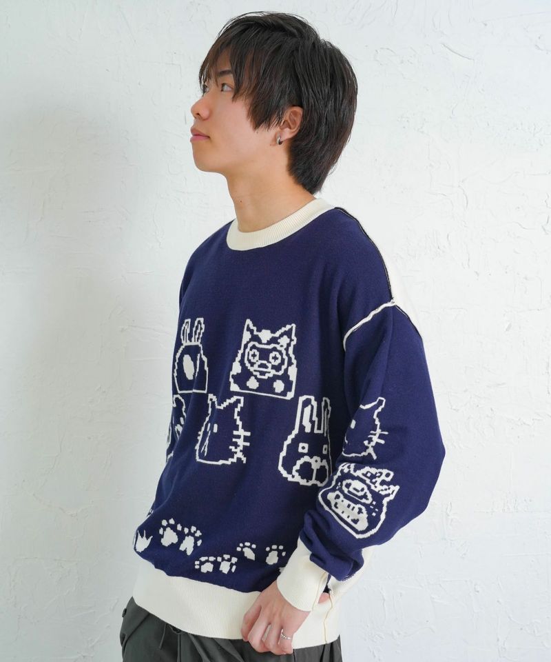 353122：リバーシブルドット絵柄ニットプルオーバーの通販-ScoLar