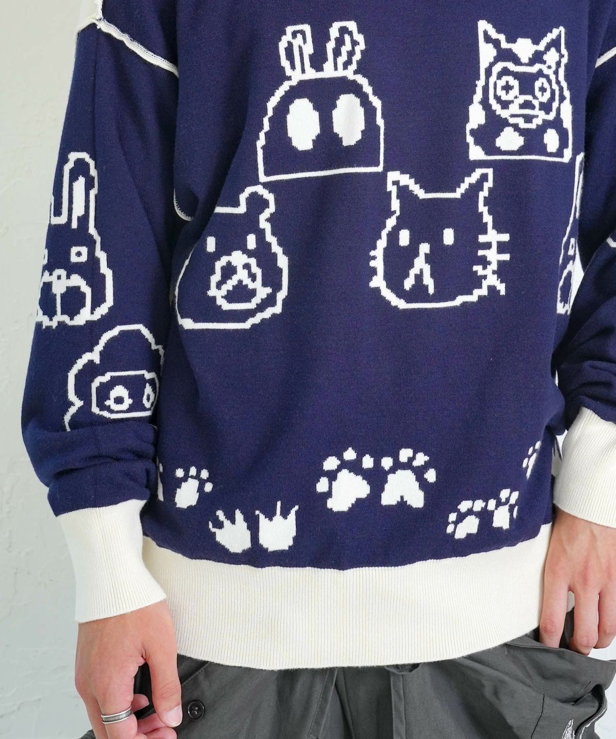 リバーシブルドット絵柄ニットプルオーバー-13