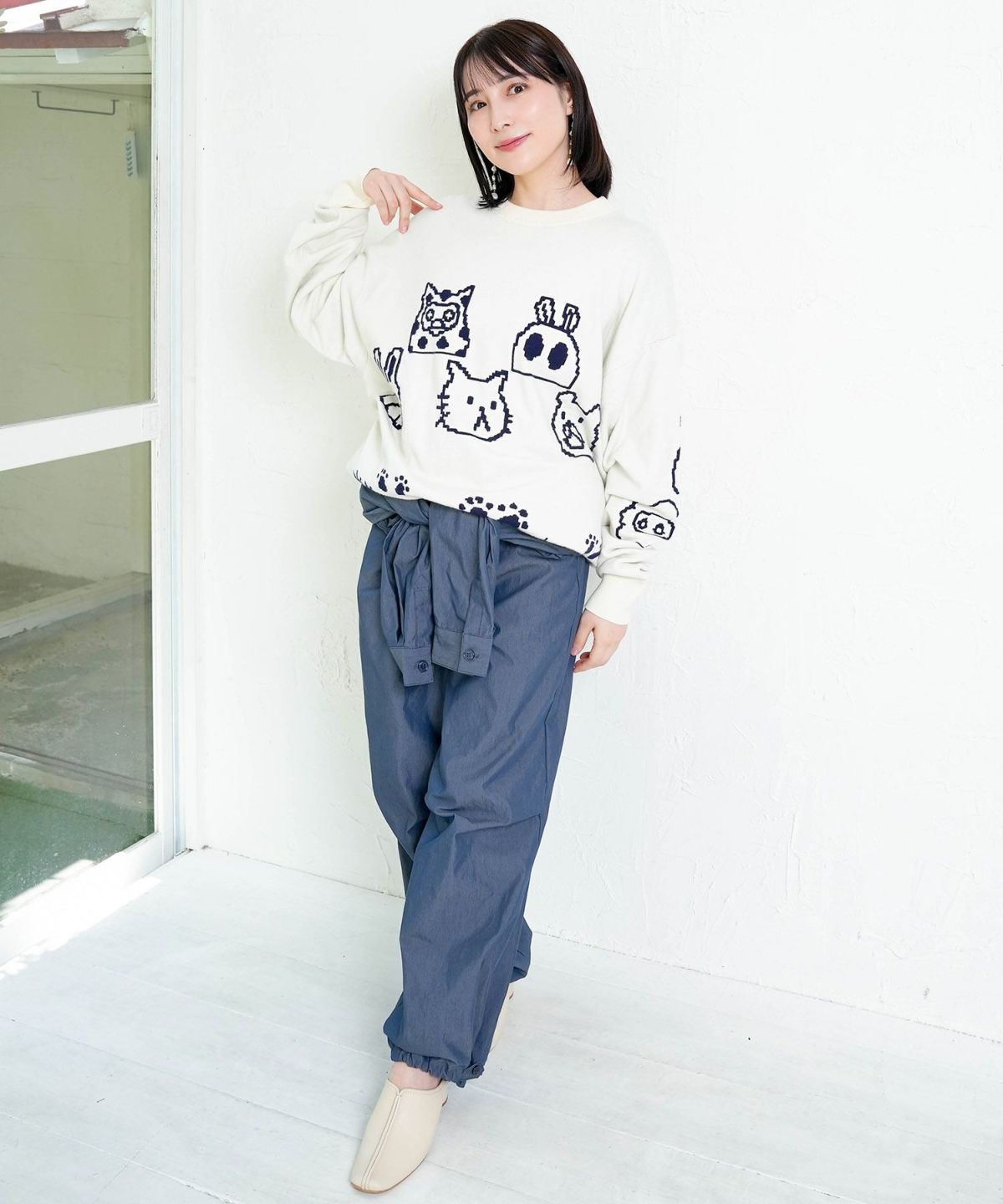 リバーシブルドット絵柄ニットプルオーバー-15