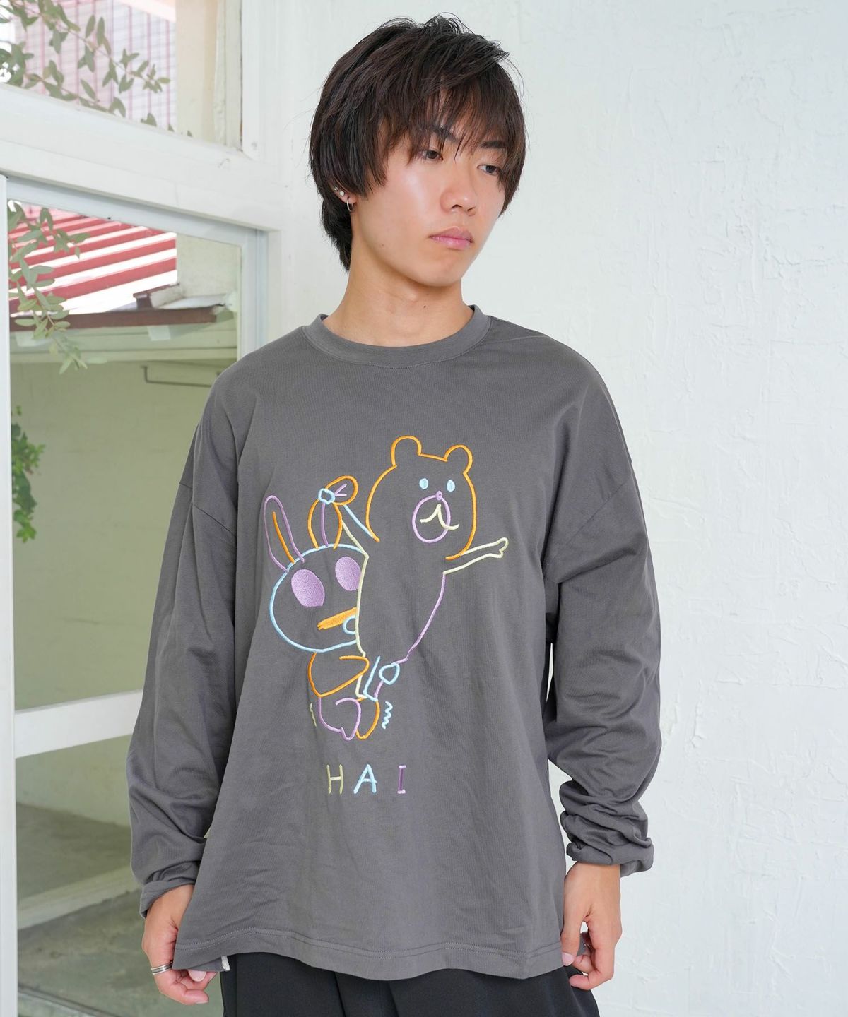 組体操クマうさぎ刺繍プルオーバー-1