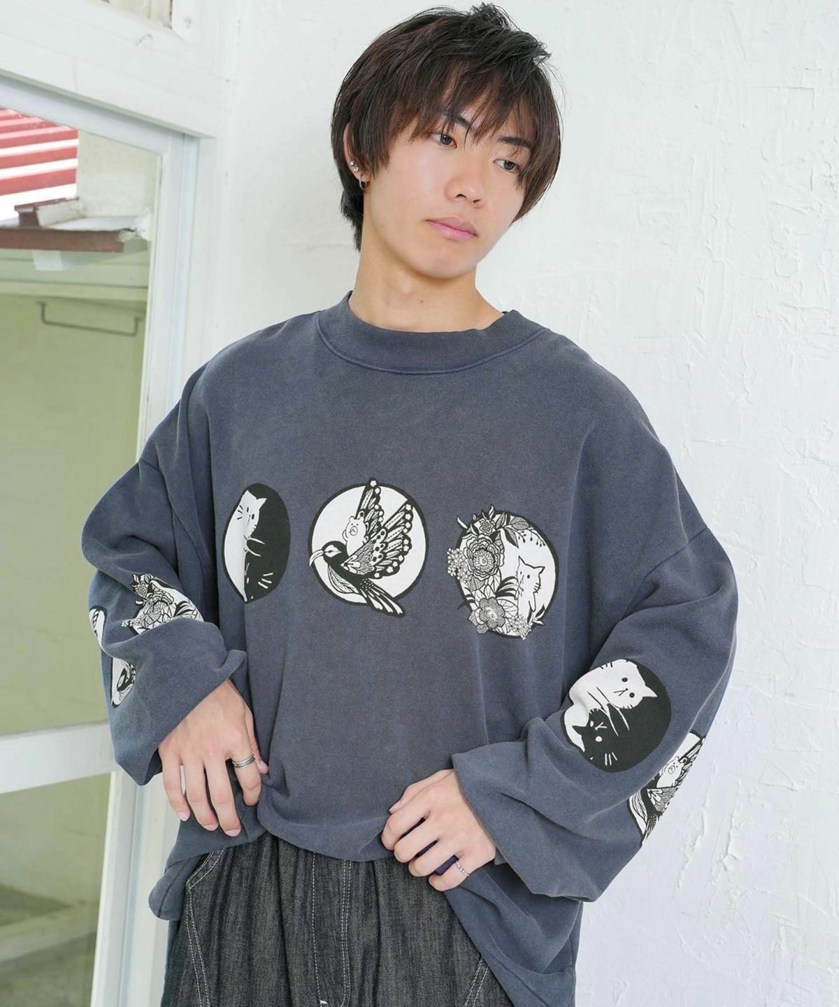 抜染Parity和柄裏毛プルオーバー-1