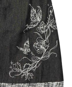 ラメツイード切替 花蝶刺繍デニムスカート-10