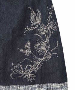 ラメツイード切替 花蝶刺繍デニムスカート-13