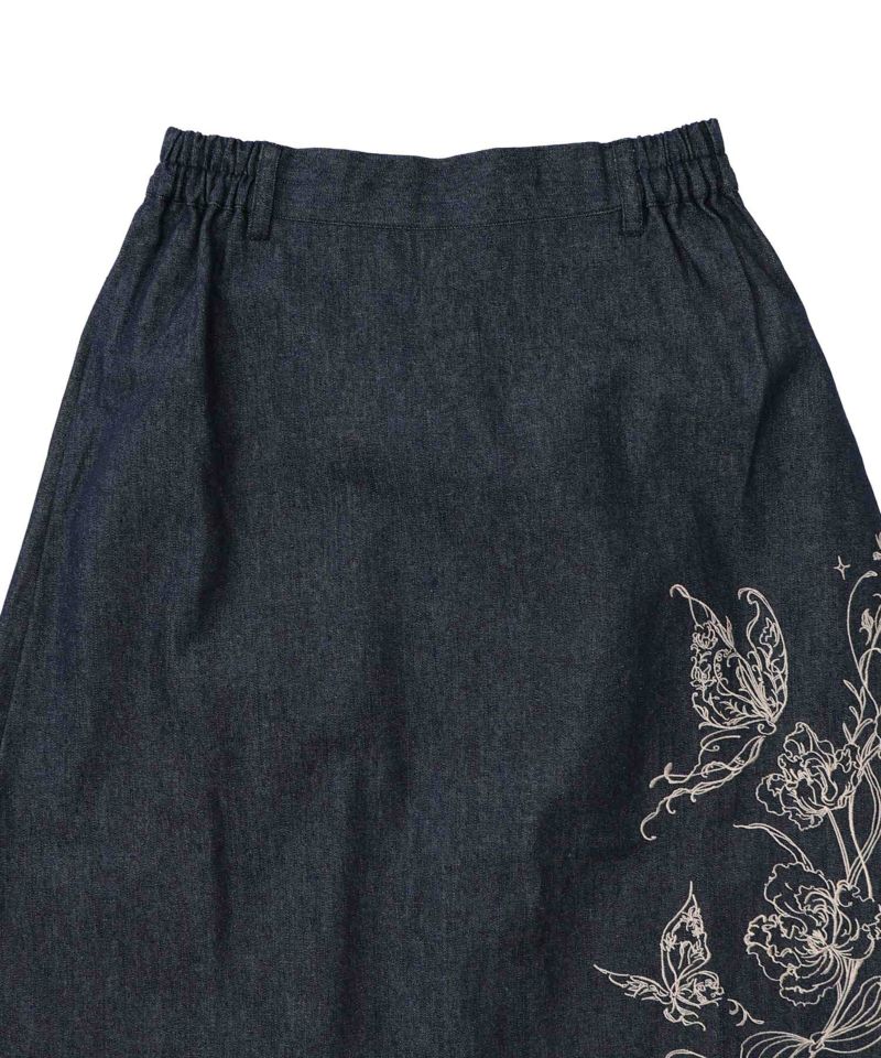 ラメツイード切替 花蝶刺繍デニムスカート-14