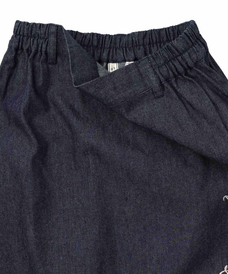 ラメツイード切替 花蝶刺繍デニムスカート-15