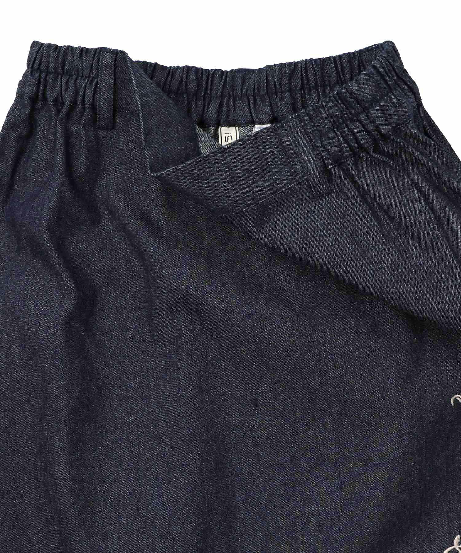 ラメツイード切替 花蝶刺繍デニムスカート-15