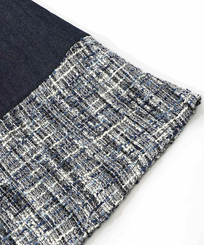 ラメツイード切替 花蝶刺繍デニムスカート-17