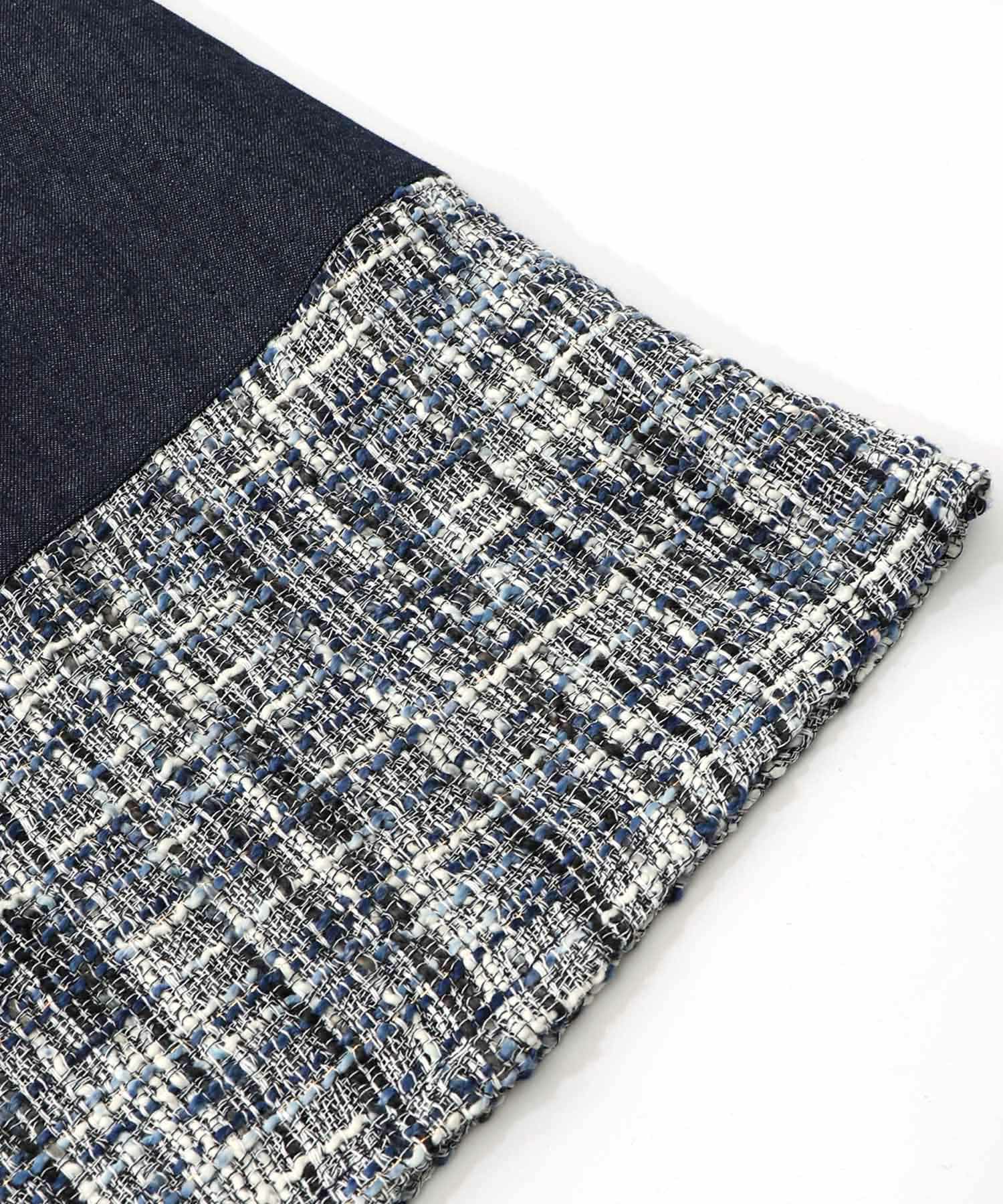 ラメツイード切替 花蝶刺繍デニムスカート-17