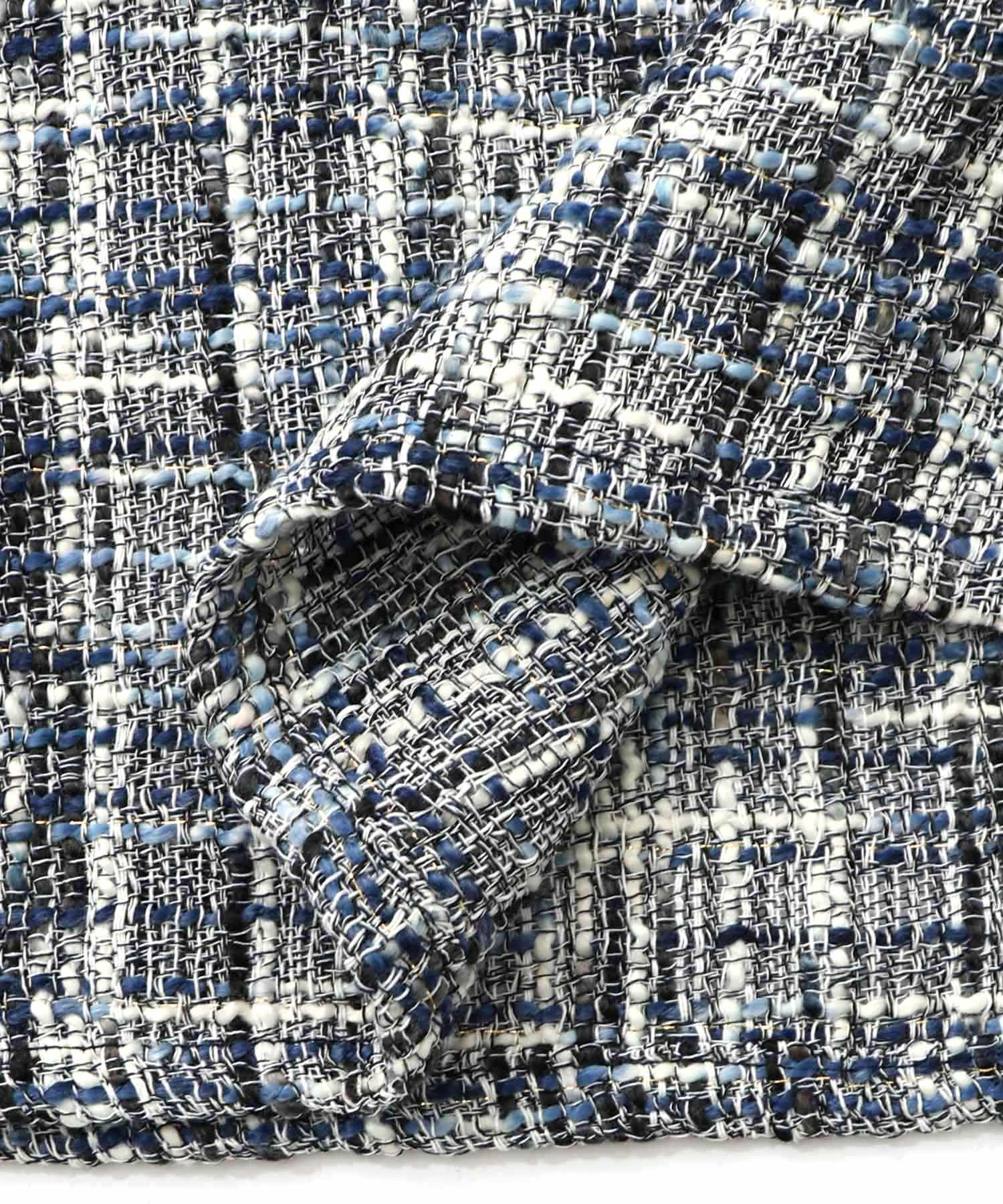 ラメツイード切替 花蝶刺繍デニムスカート-18