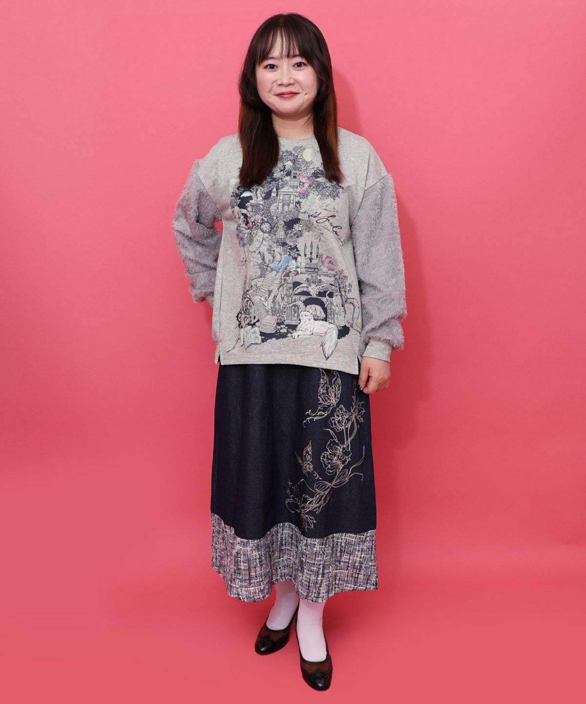 フリンジシフォン切替裏毛プルオーバー-2