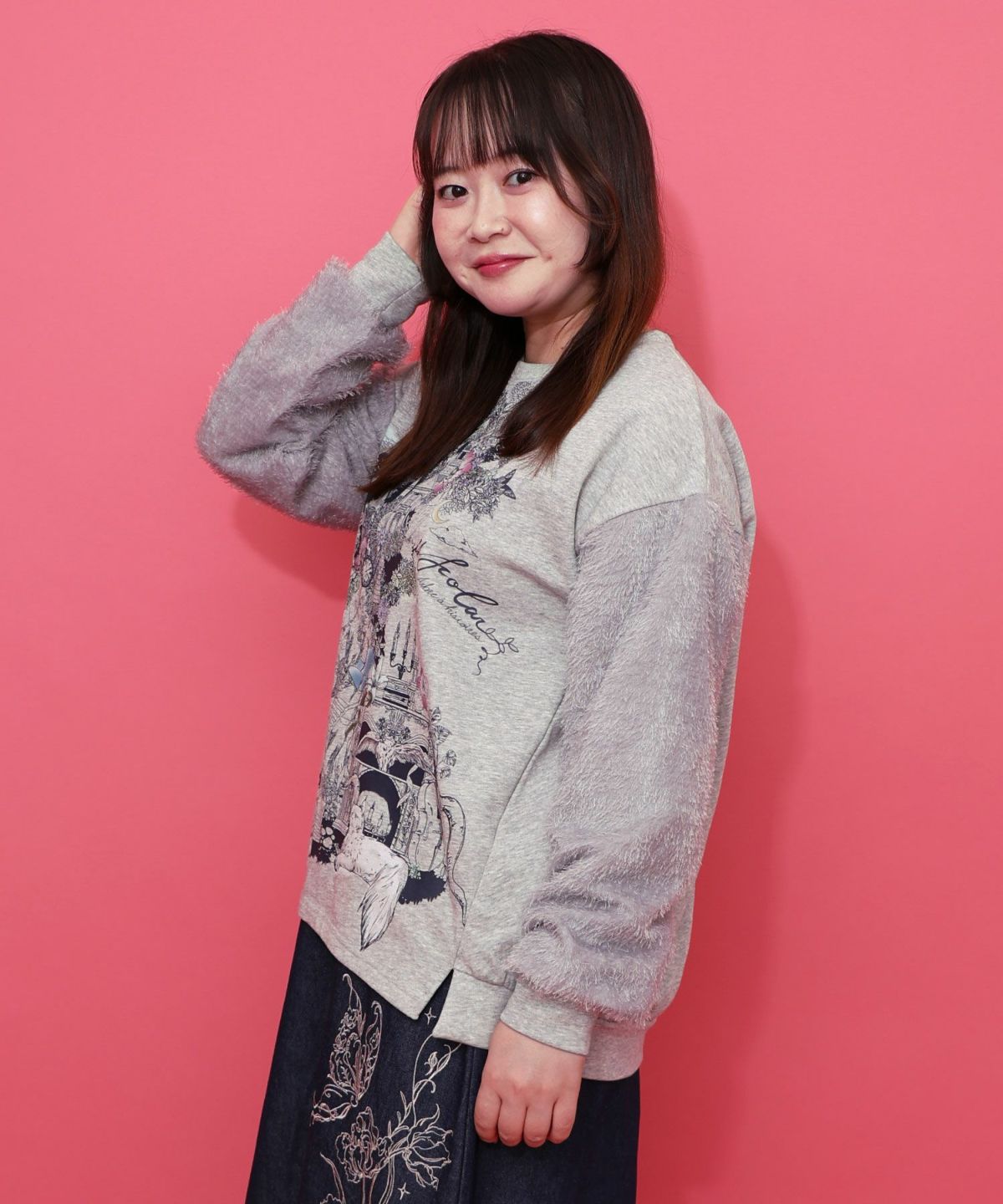 フリンジシフォン切替裏毛プルオーバー-3