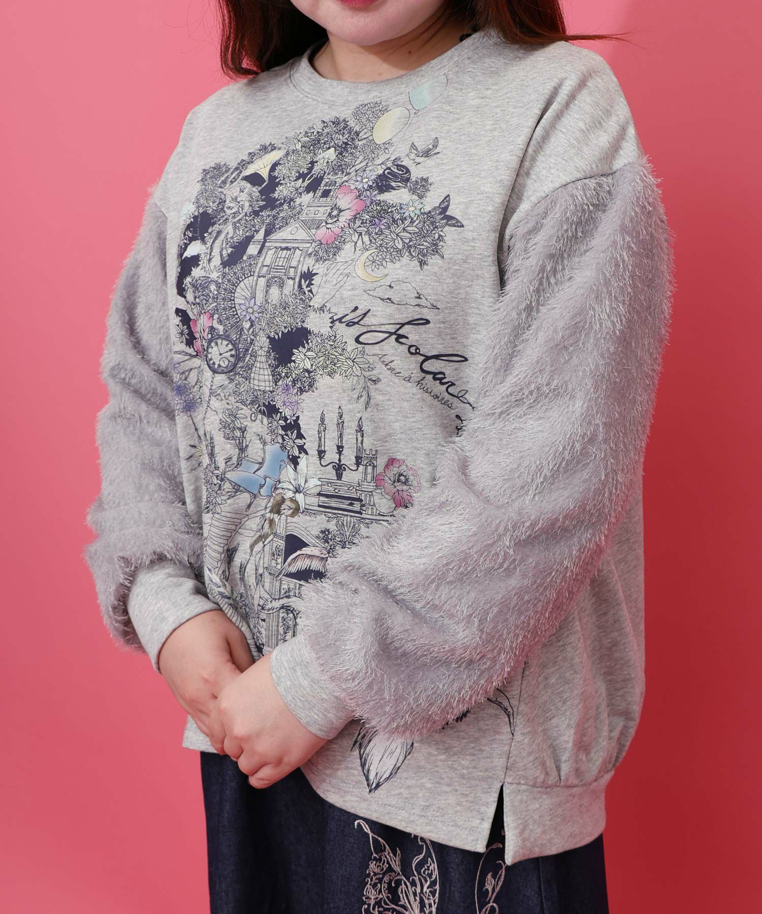 フリンジシフォン切替裏毛プルオーバー-5