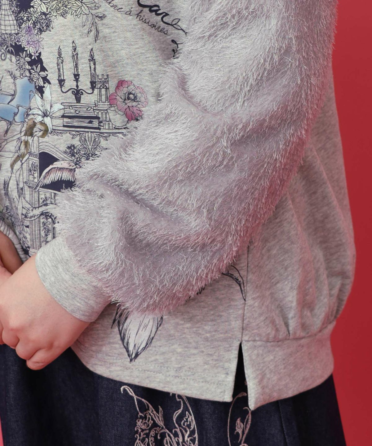 フリンジシフォン切替裏毛プルオーバー-6