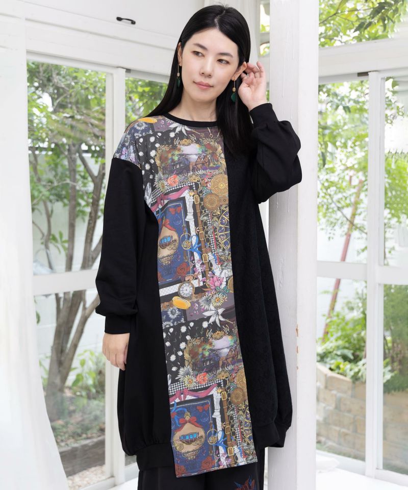 異素材ミックス裏毛アシメワンピース-1