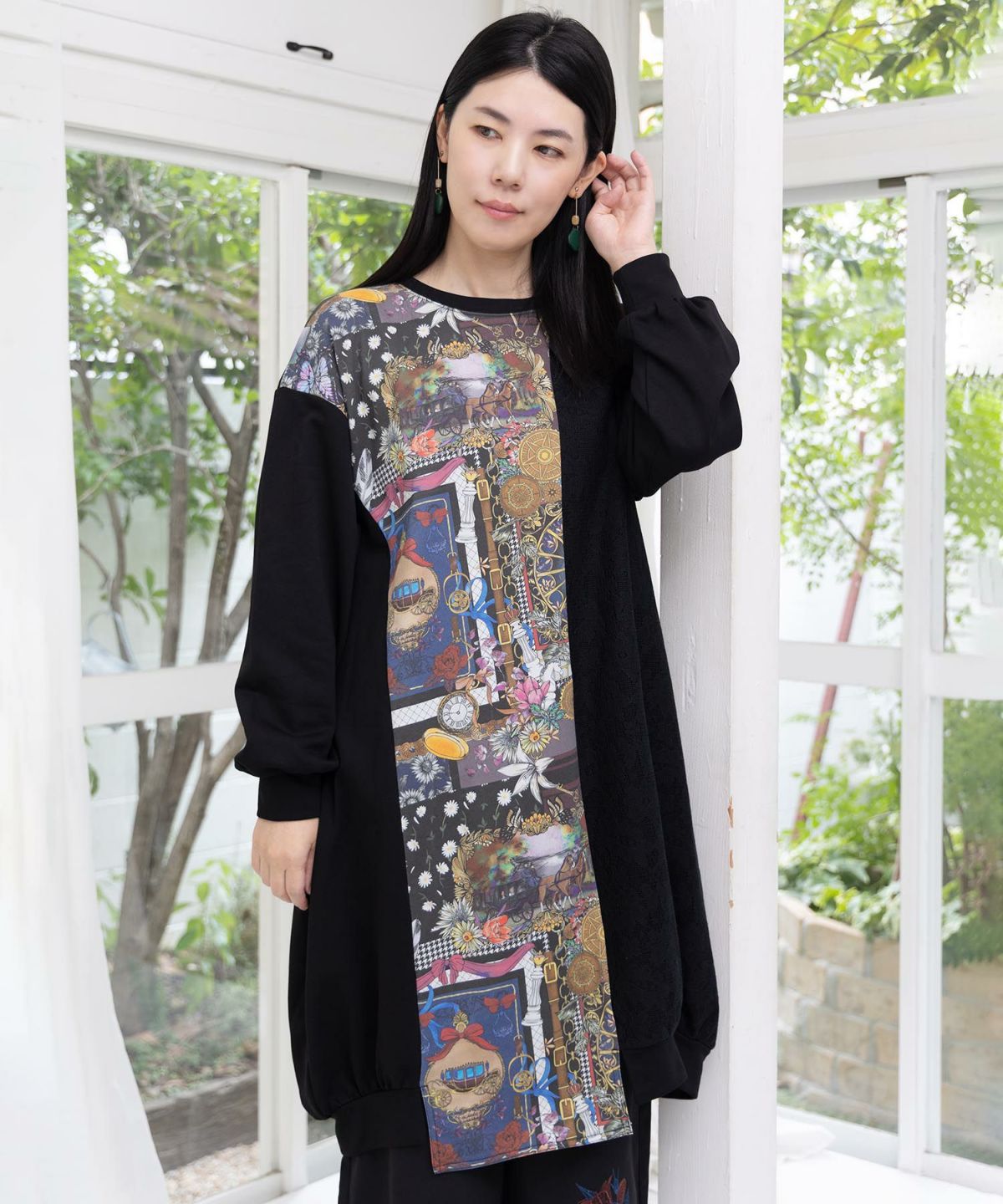 異素材ミックス裏毛アシメワンピース-1