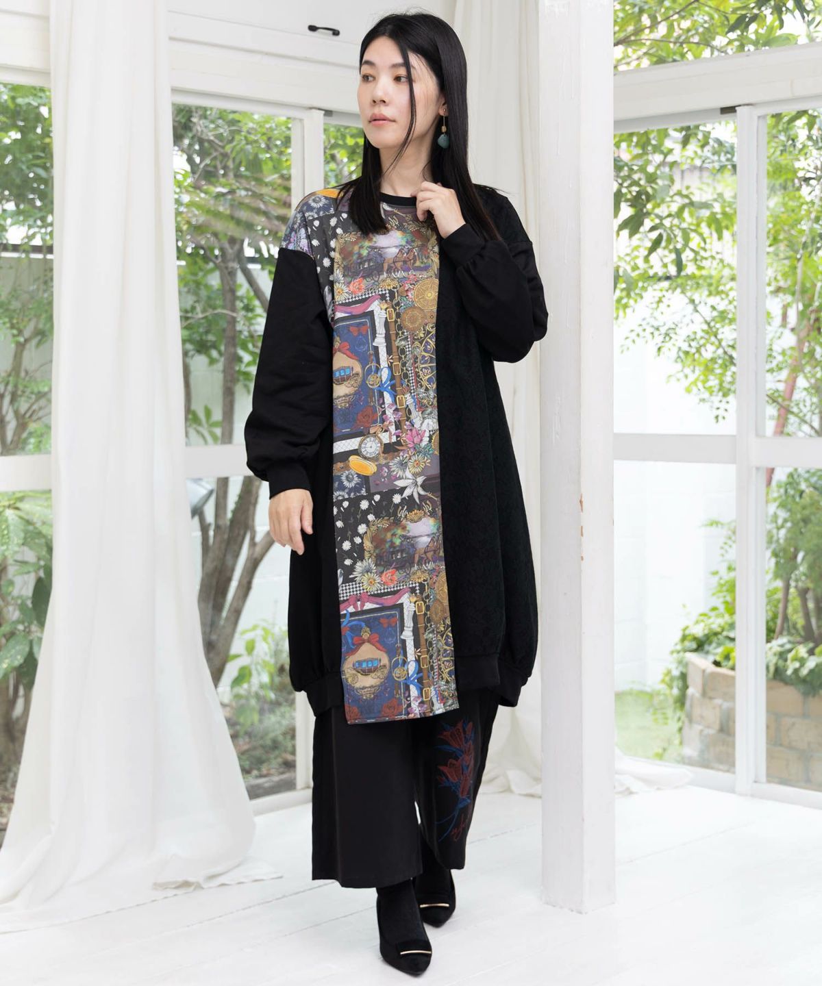 異素材ミックス裏毛アシメワンピース-2