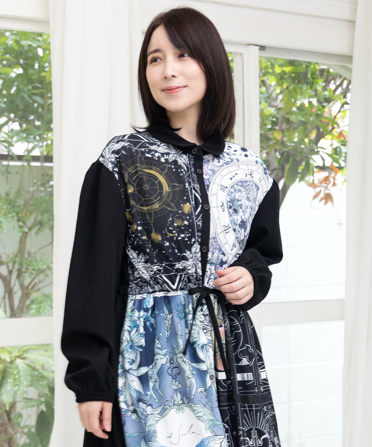 星×タロットコラージュ柄シャツワンピ-2