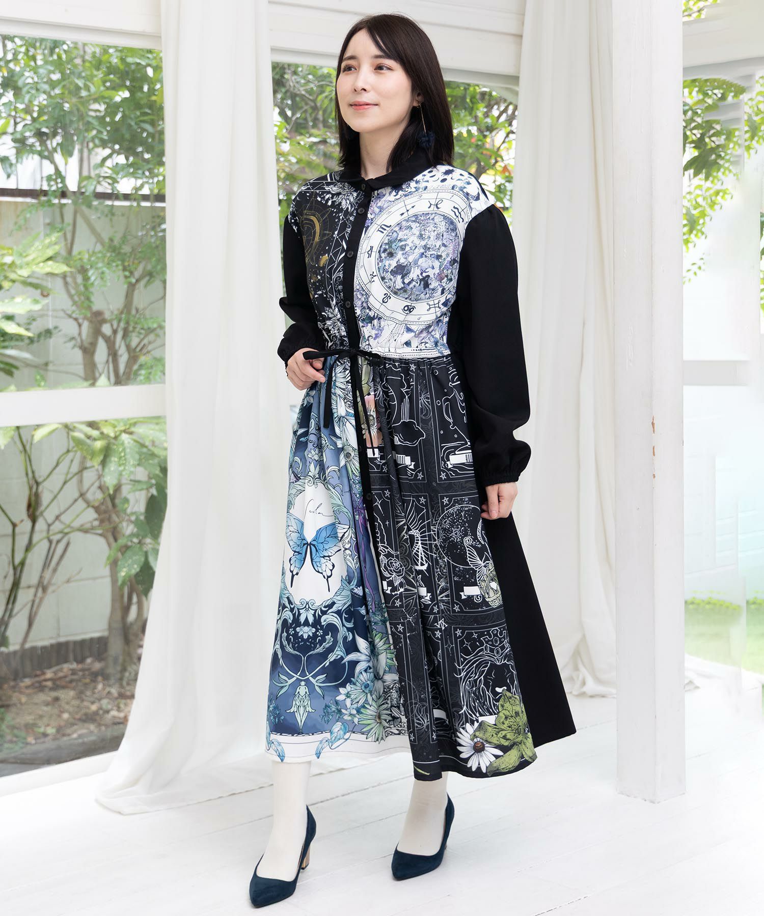 星×タロットコラージュ柄シャツワンピ-3